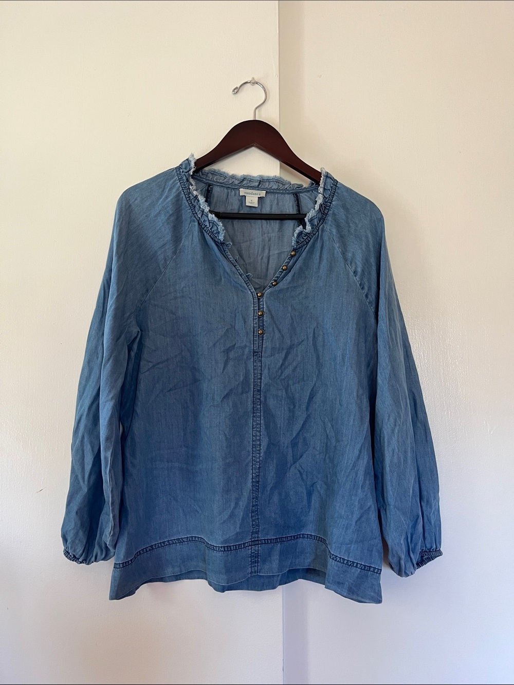 Sundance Light Blue Denim Peasant Blouse